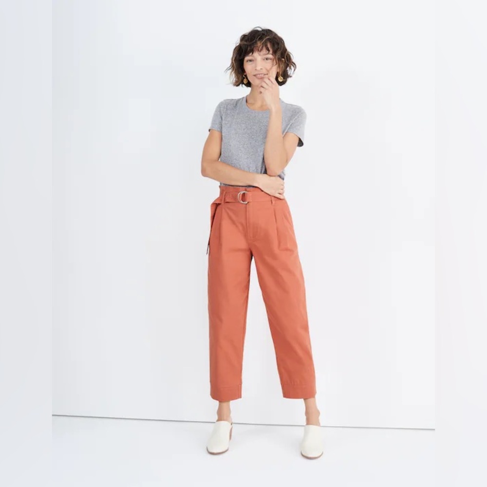 Madewell Tapered Paperbag Pants with Retro Pleats in Sweet Dahlia Pink Size 32